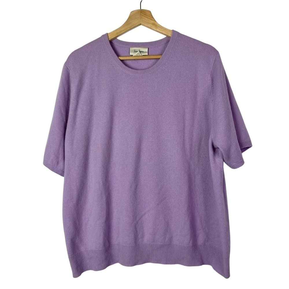 Neiman‎ Marcus Cashmere Purple Knit Crewneck Short Sleeve Sweater L